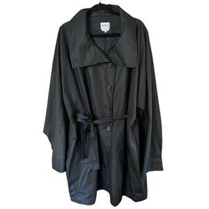 Armani Collezioni Sz 16 Oversized Black Button Up Wind Coat Jacket Belt Bow